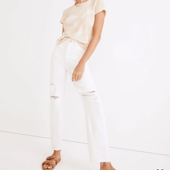 Madewell The Perfect Vintage Straight Jean in Tile White: Ripped-Knee Edition 24 - Picture 1 of 10